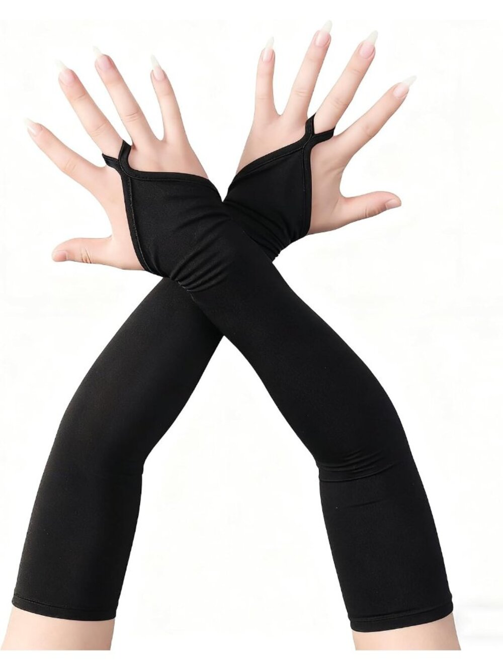 Women's Black Fingerless Elbow-Length Opera Pageants Halloween Vintage Gloves